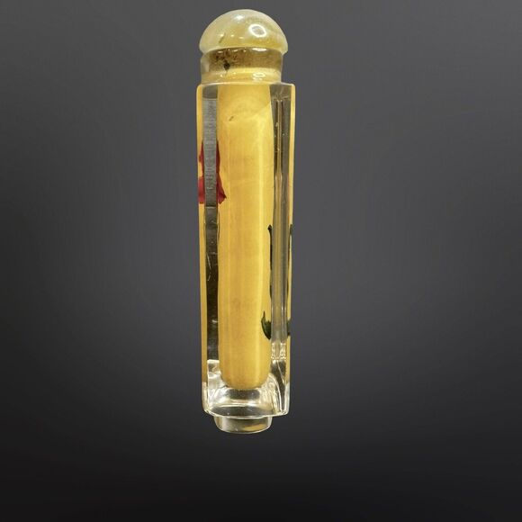 Antique Chinese Reverse Hand Painted TULIP FLORAL Snuff Imperial Yellow Bottle - Picture 7 of 9